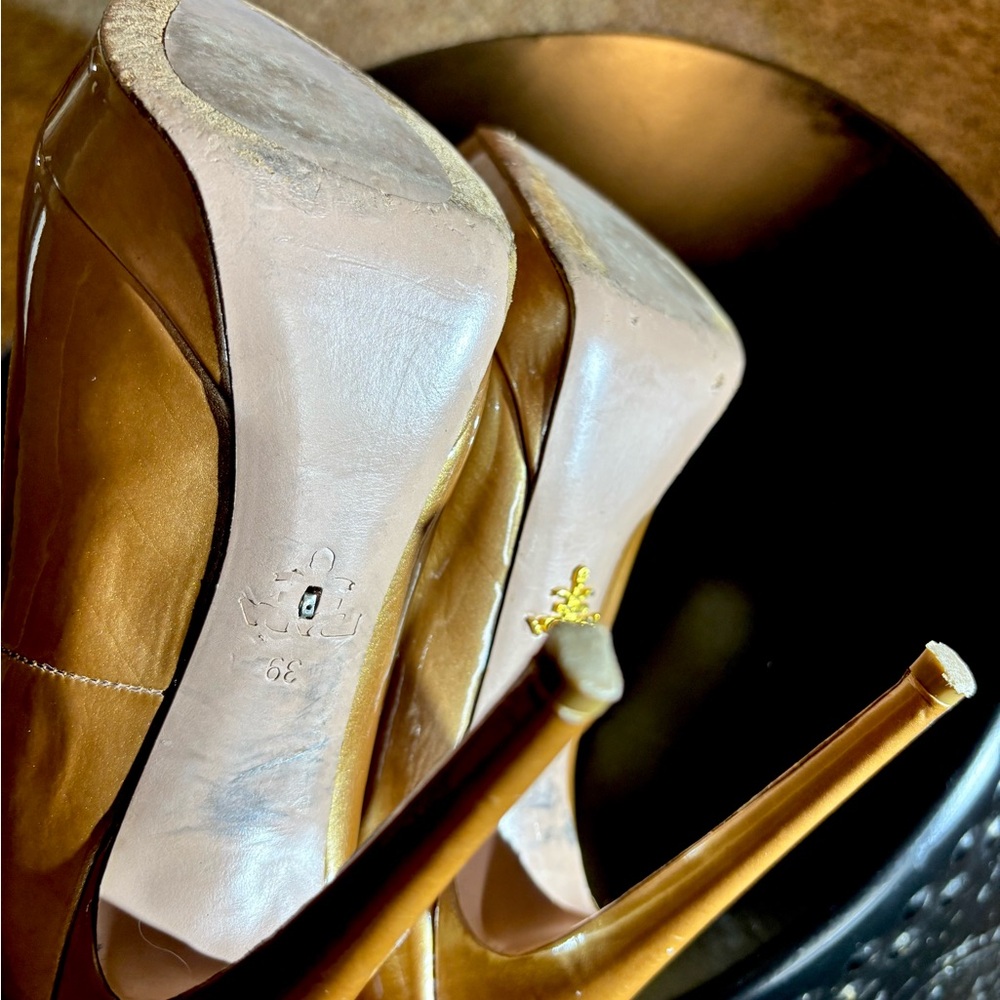 Prada Women's Bronze-Gold Leather Pumps - Picture 8 of 12